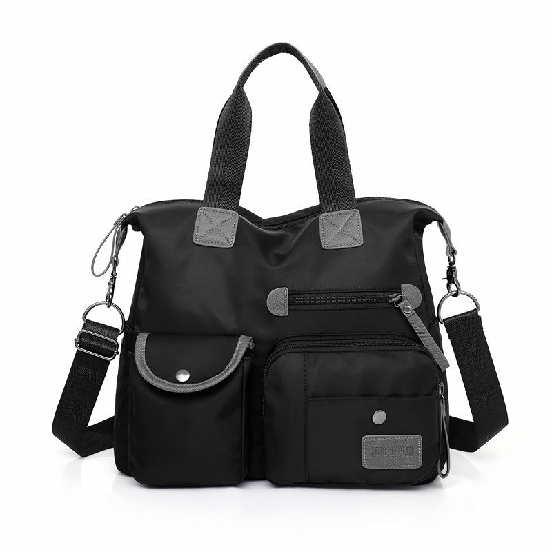 Women’s waterproof multi-pocket shoulder bag in black color with large capacity for everyday commuting and casual use (Color: Black)