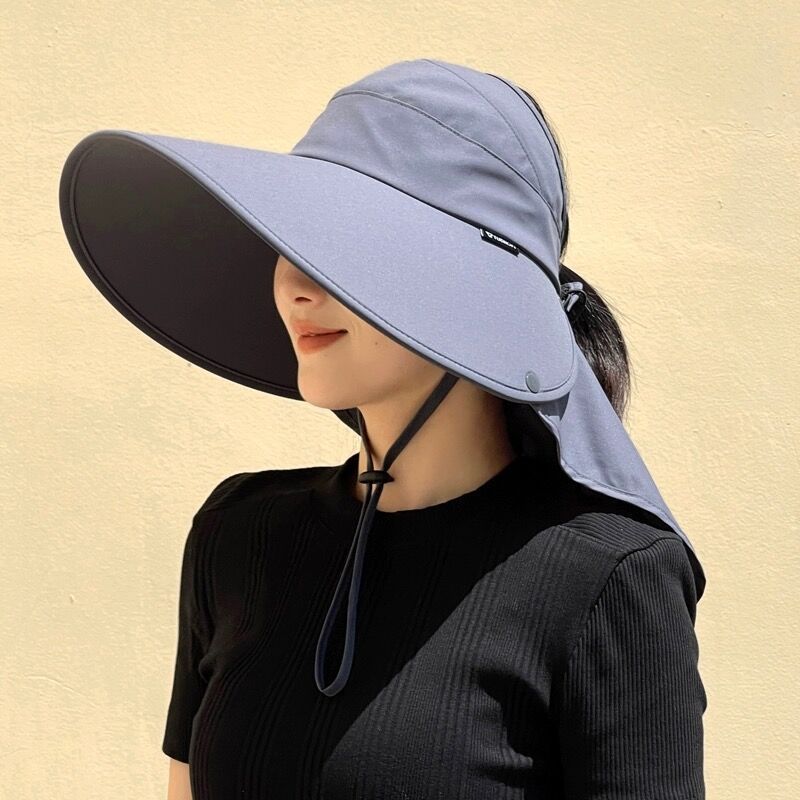 Women’s wide brim sun hat in gray color with full face coverage and UV protection for outdoor summer wear (Color: Gray)