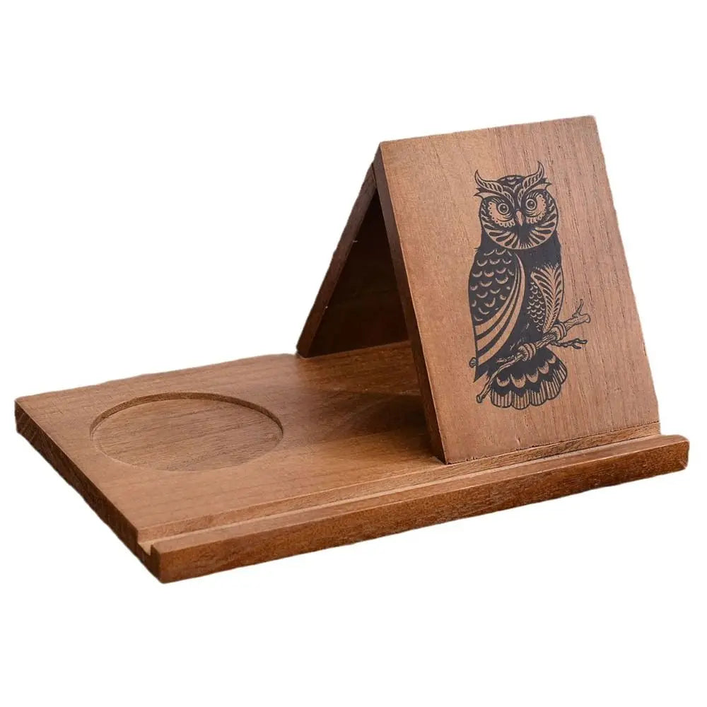 Wooden book stand with cup holder and organizer compartments for cozy reading and desk organization