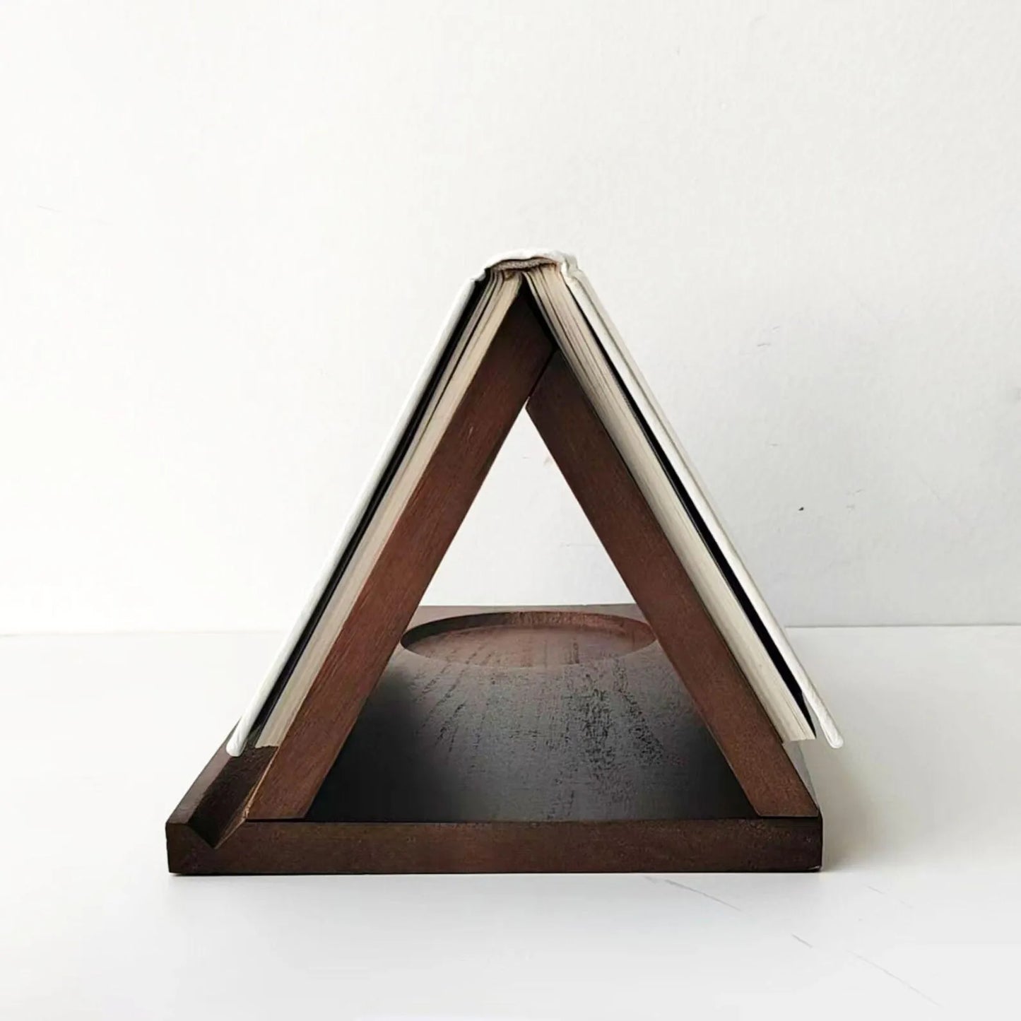 Wooden book stand with cup holder and organizer compartments for cozy reading and desk organization side product shot