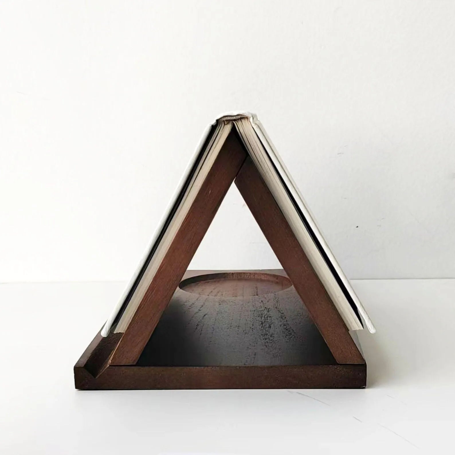 Wooden book stand with cup holder and organizer compartments for cozy reading and desk organization side product shot