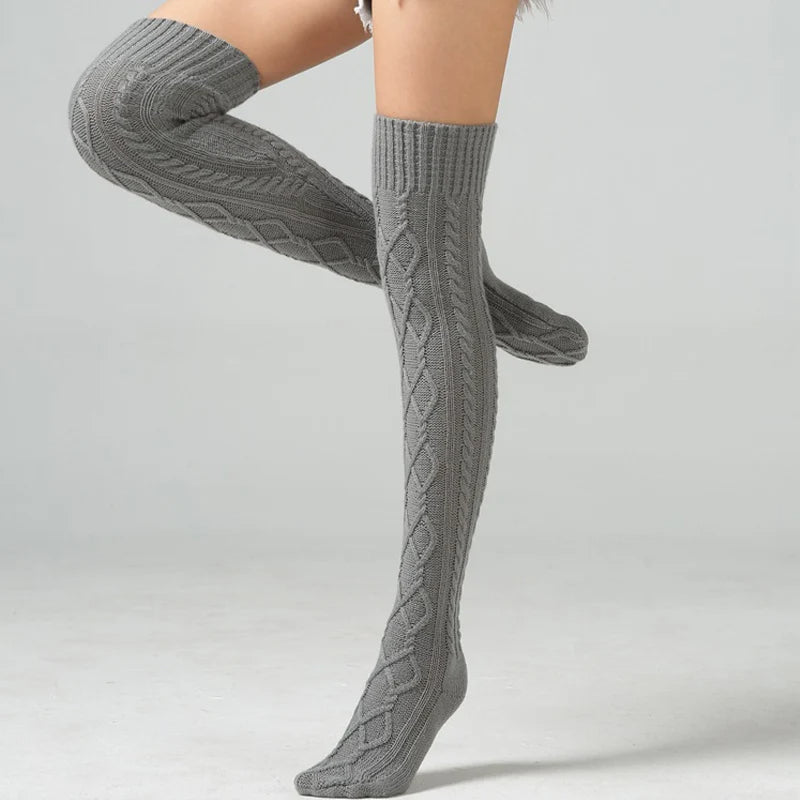 Wool over the knee socks soft knit thigh high socks for warmth and style alternate model shot
