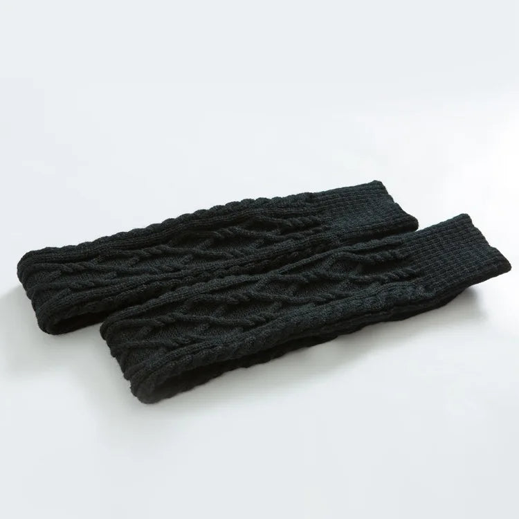 Wool over the knee socks in black color soft knit thigh high socks for warmth and style model shot (Color: Black)