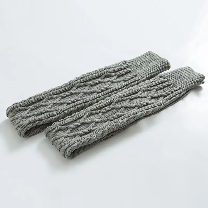 Wool over the knee socks in gray color soft knit thigh high socks for warmth and style model shot (Color: Gray)