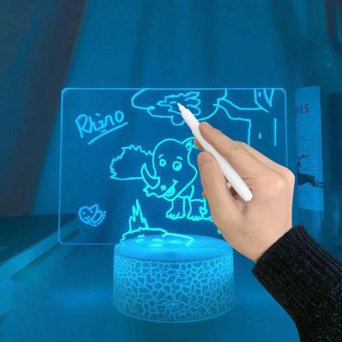 Writable LED night light board with colorful lighting for messages drawings and room decor depiction of drawing with blue light