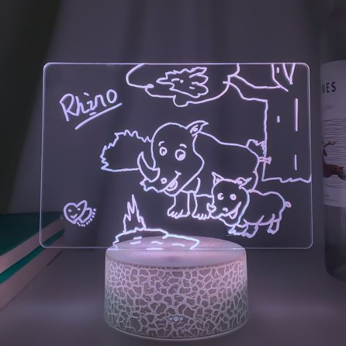 Writable LED night light board with colorful lighting for messages drawings and room decor depiction of drawing with pink light
