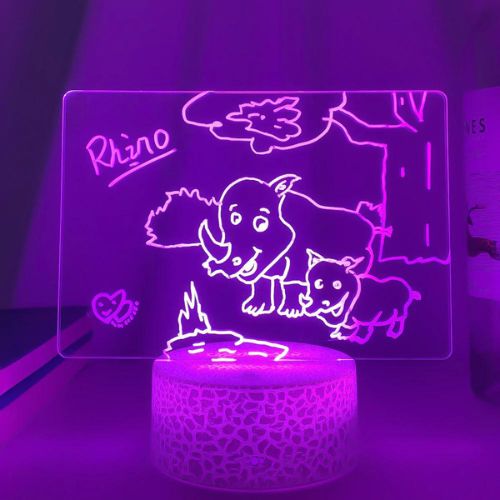 Writable LED night light board with colorful lighting for messages drawings and room decor depiction of drawing with purple light